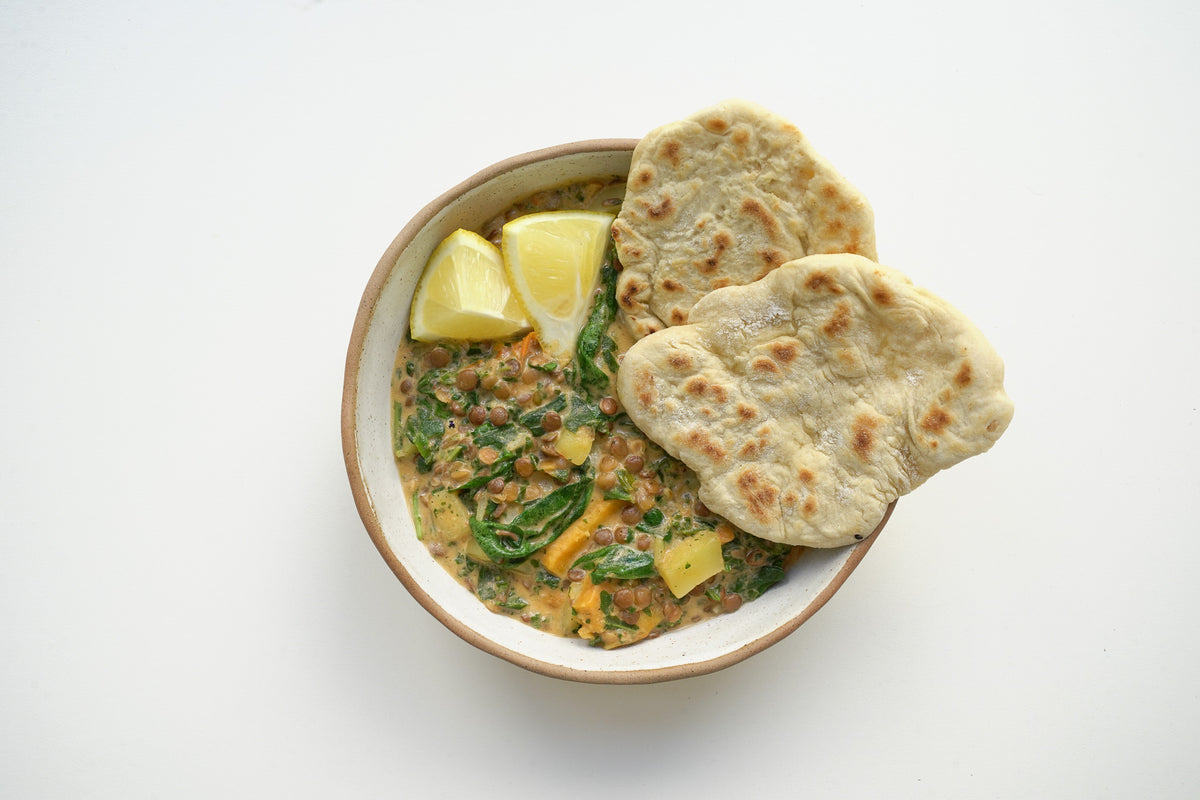 Dal with Naan Bread and Lemon